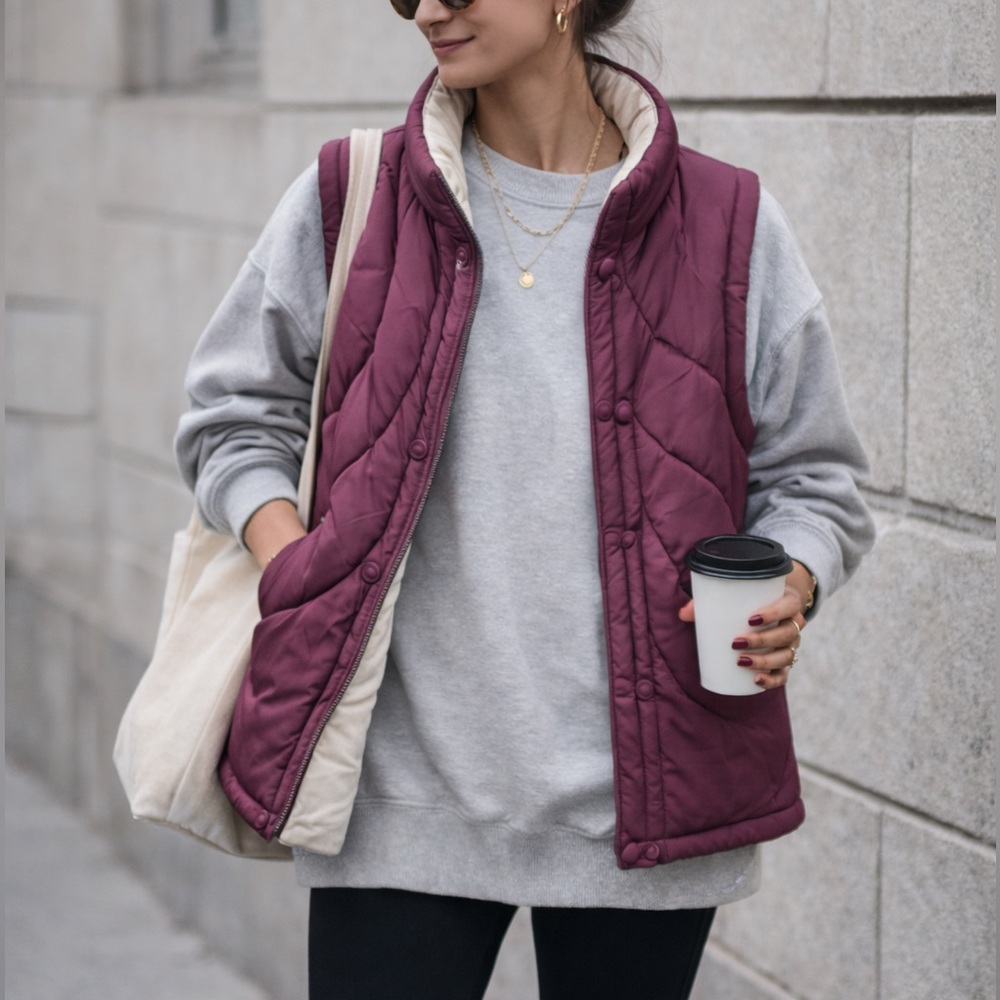 Authentic 80s Quilted Puffer Vest w/ Pill Buttons - Large - Amazing Condition!